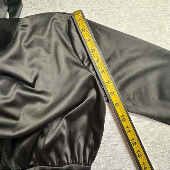 NWT Commense Satin Mock Neck Tie Back Black Short Dress Size Medium - Picture 12 of 13